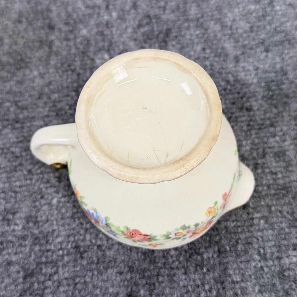 Stetson China Sugar Bowl Lid & Creamer Set  Roses Daisies Blue Flowers Scalloped